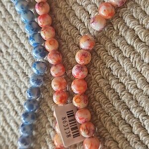 NEW 2 strands porcelain beads orange & blue DIY jewelry